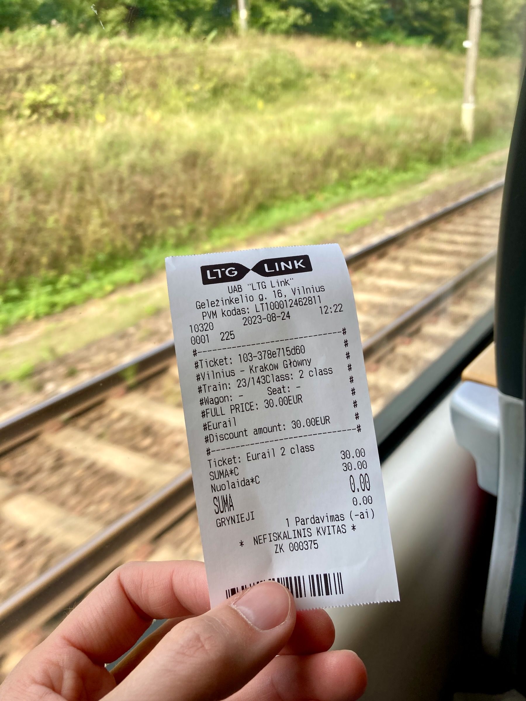 Ticket im litauischen Zug