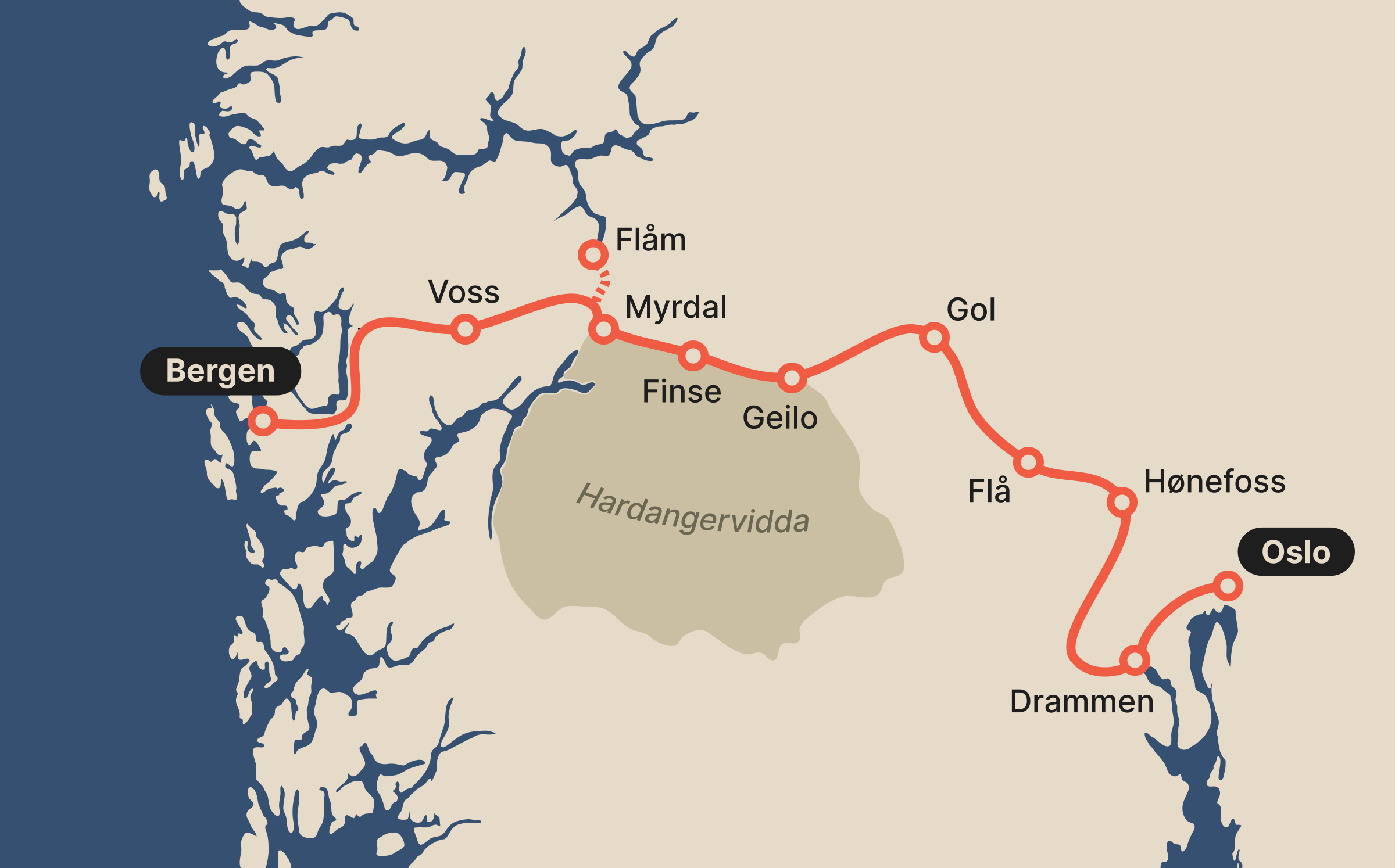 Karte mit Verlauf der Bergenbahn