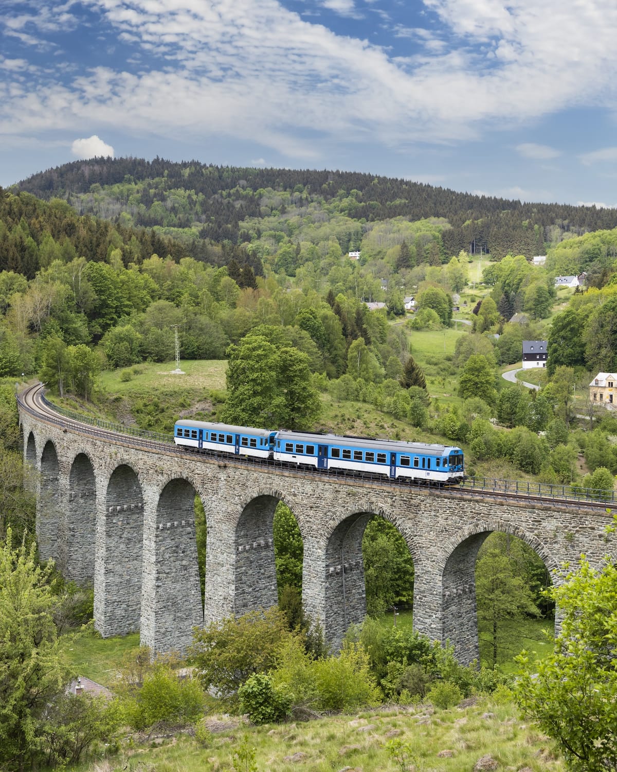 Tschechischer Zug auf einem Viadukt
