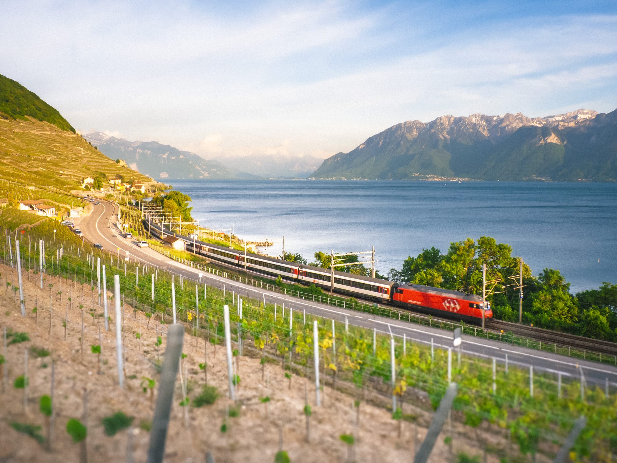 Zug der SBB am Ufer des Genfersees